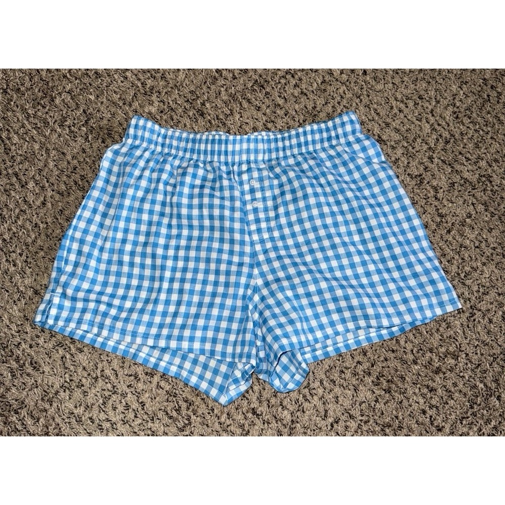 Colsie Women's Boxer Pajama Shorts Blue White Gingham Size Medium